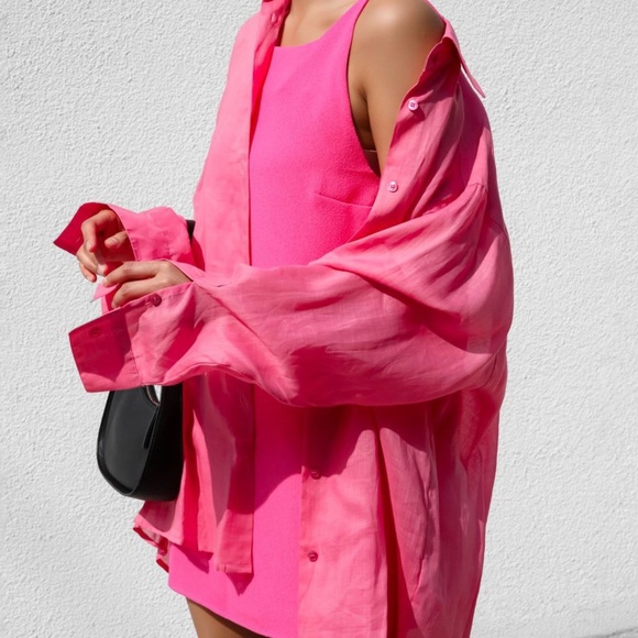 Linen oversized women's pink shirt. Linen pink shirt relaxed style